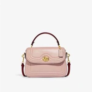 Coach Pink Leather Satchel with Burgundy Strap & Gold Hardware